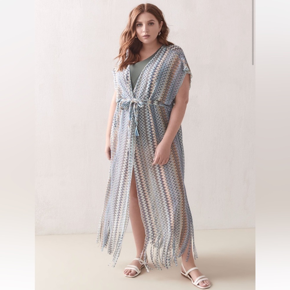 NWT Becca by Rebecca Virtue Wander Fringe Sheer Kimono Swim Cover-Up - 1X